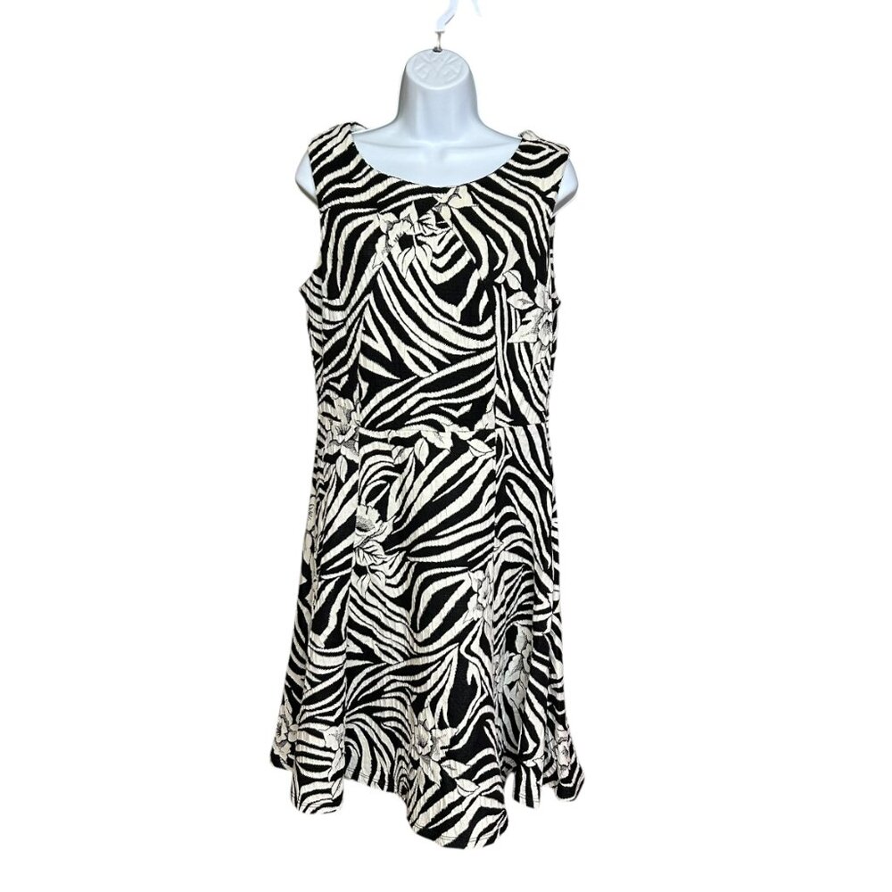 Frank Lyman Black White Zebra Floral Side Zip A-Line Dress Size 12 - Picture 2 of 6